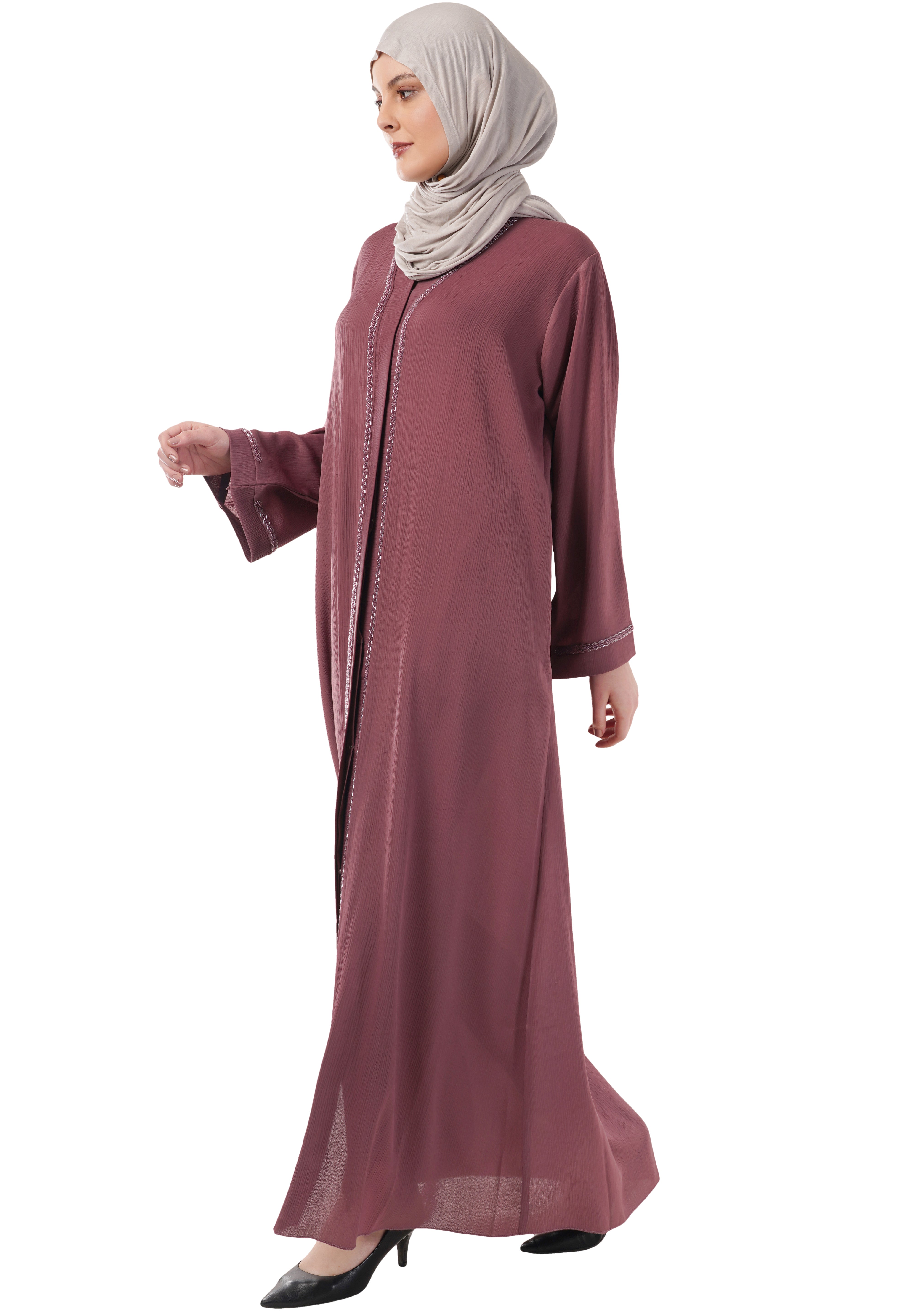 Purple Front Open Embellished Strip Abaya