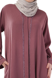 Purple Front Open Embellished Strip Abaya