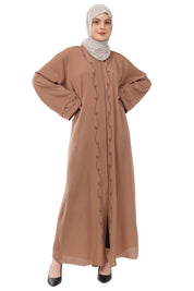 Brown Front Open Embellished Vine Abaya
