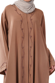 Brown Front Open Embellished Vine Abaya