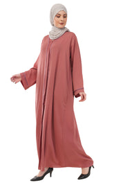 Pink Front Open Embellished Strip Abaya