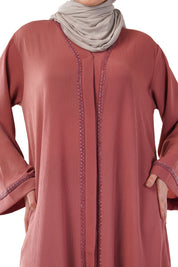 Pink Front Open Embellished Strip Abaya