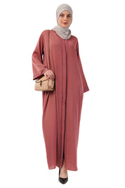 Pink Front Open Embellished Strip Abaya