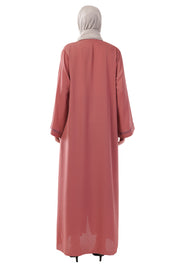 Pink Front Open Embellished Strip Abaya