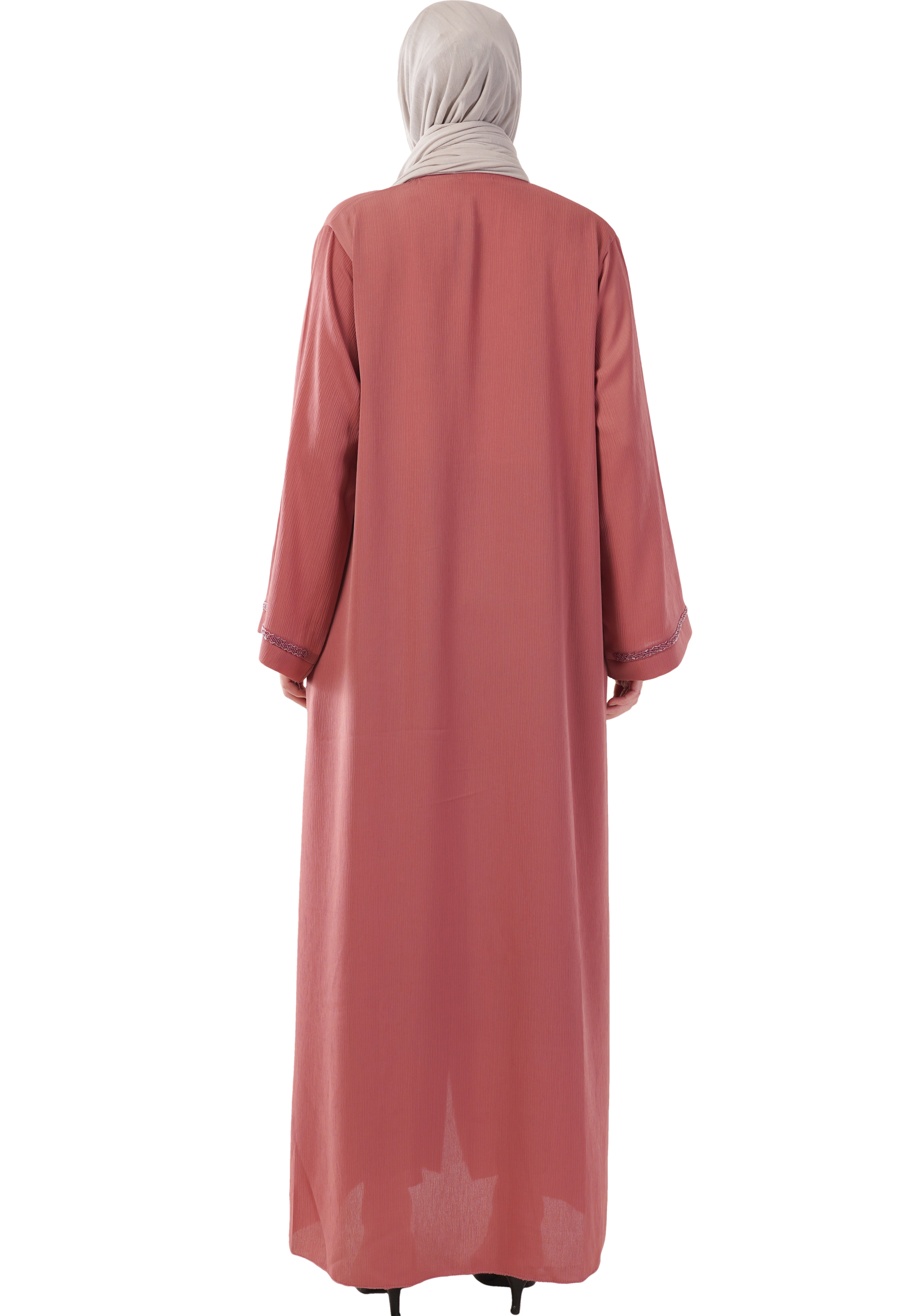 Pink Front Open Embellished Strip Abaya