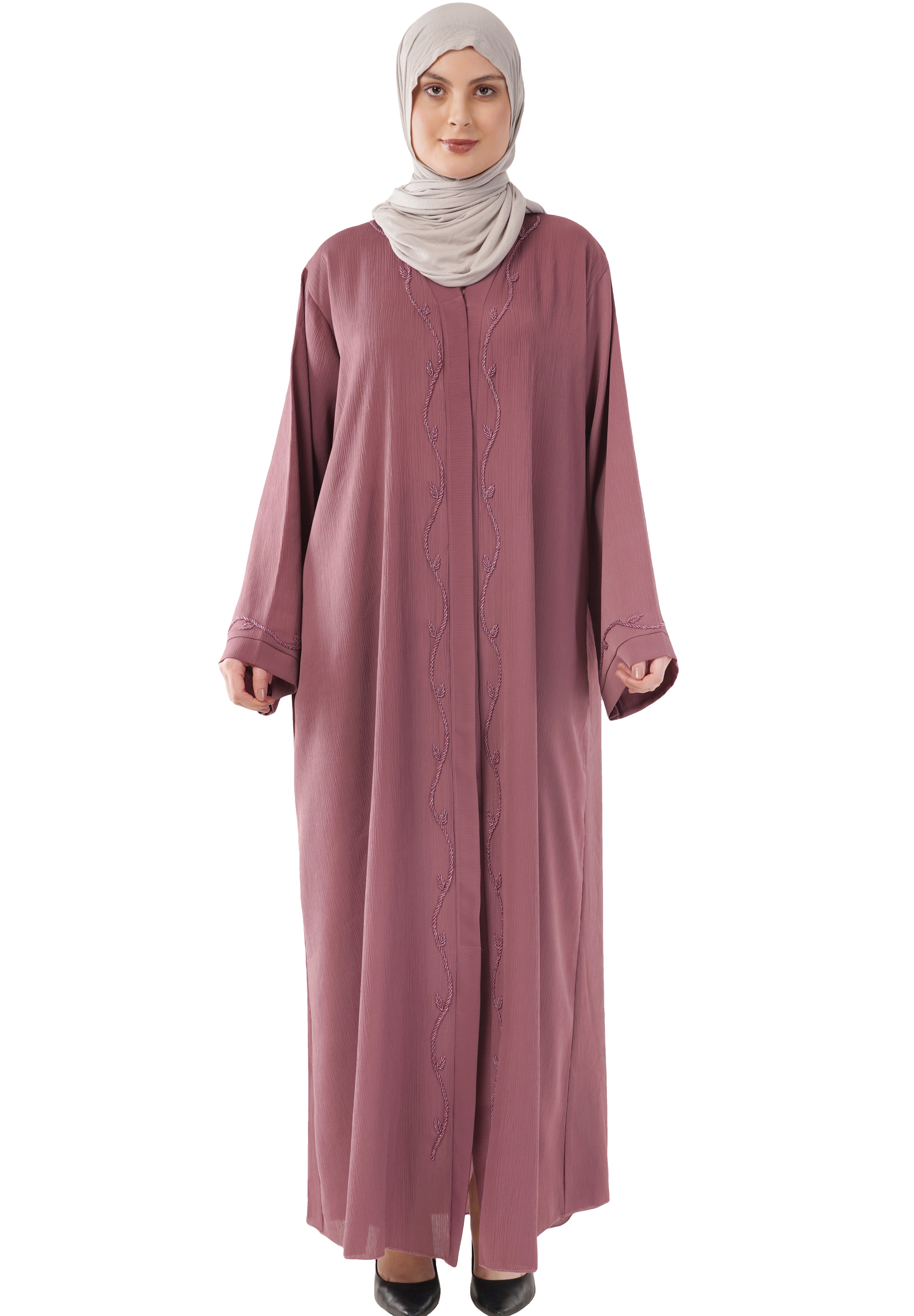 Purple Front Open Embellished Vine Abaya