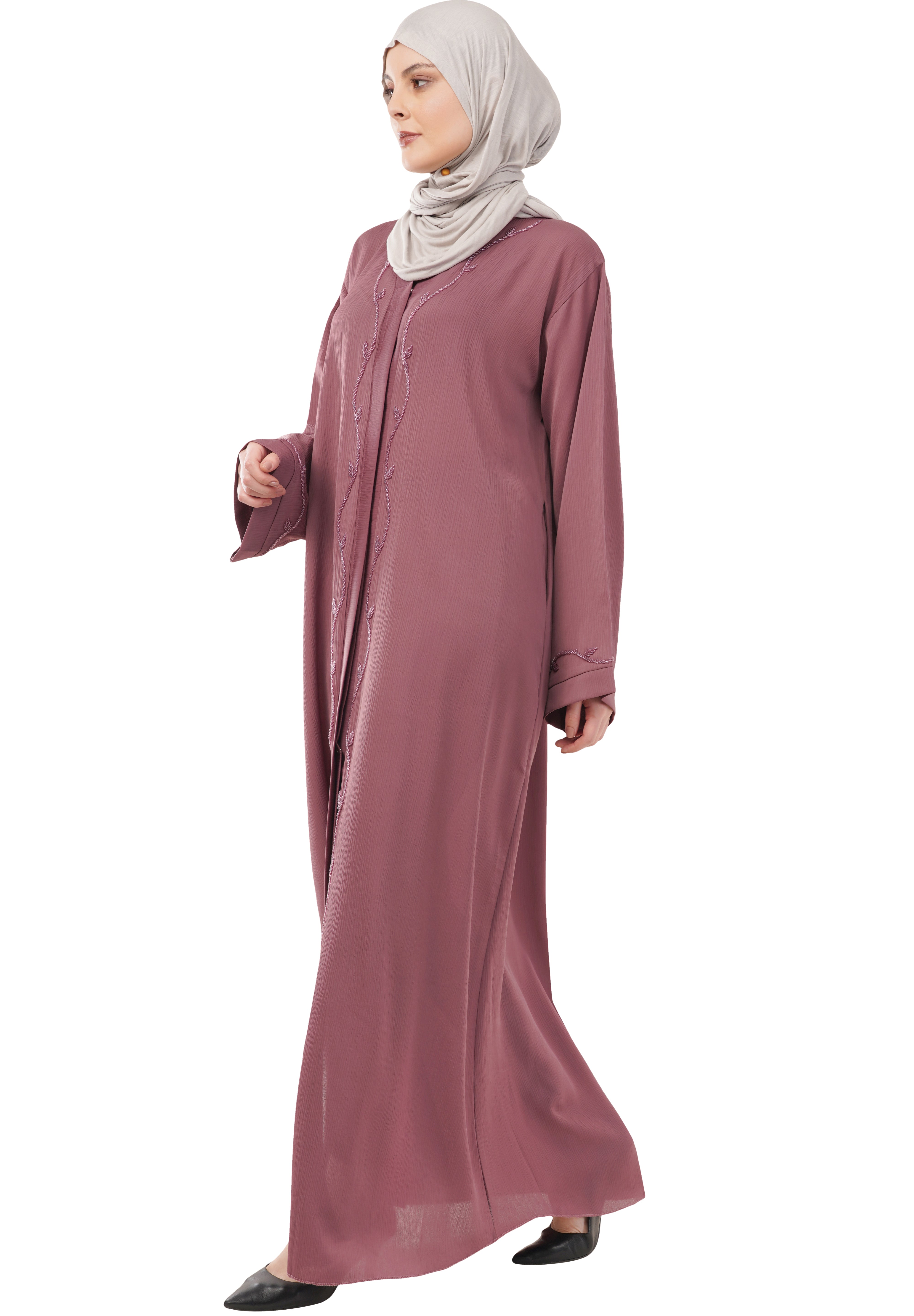 Purple Front Open Embellished Vine Abaya