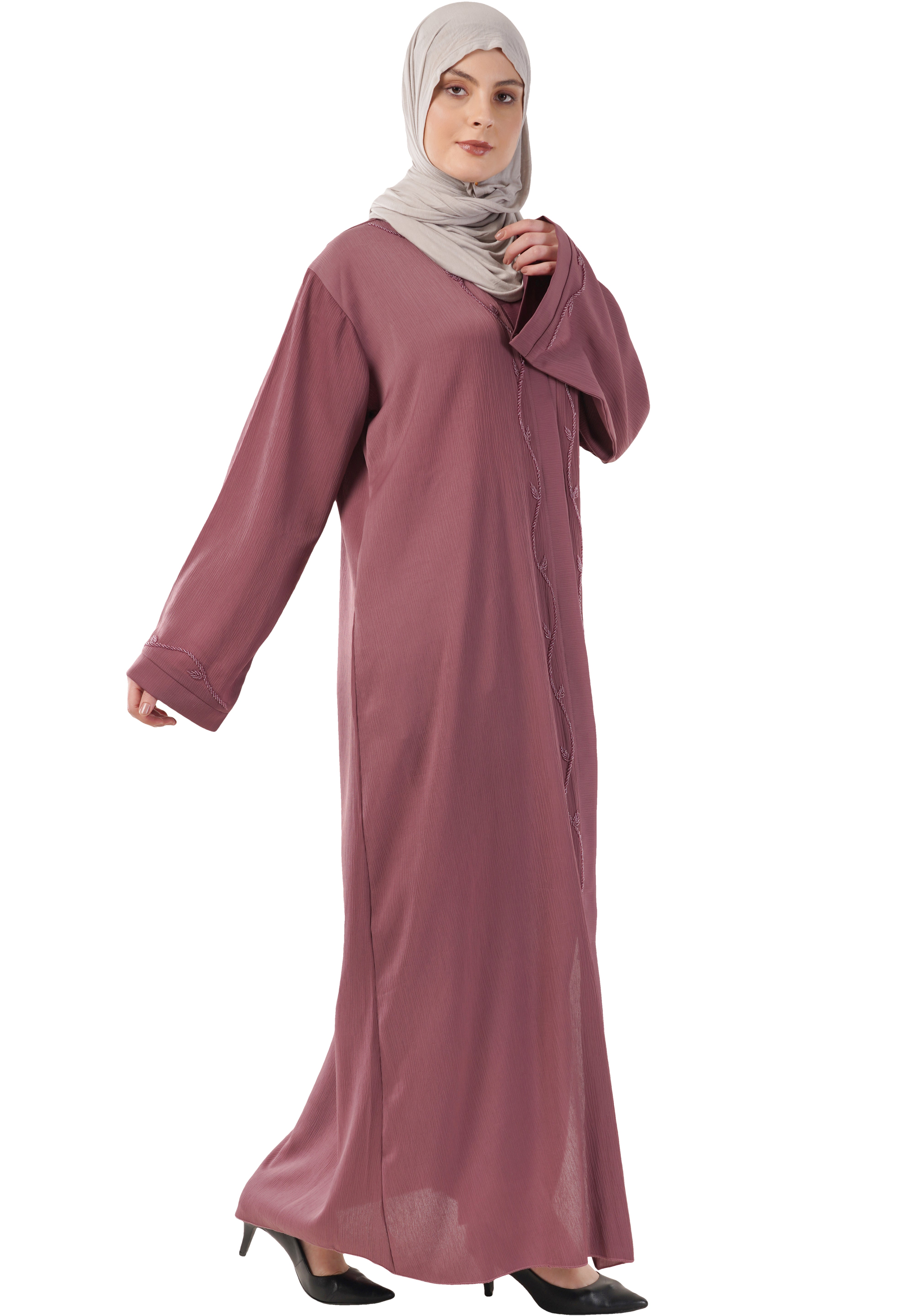 Purple Front Open Embellished Vine Abaya