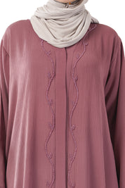 Purple Front Open Embellished Vine Abaya