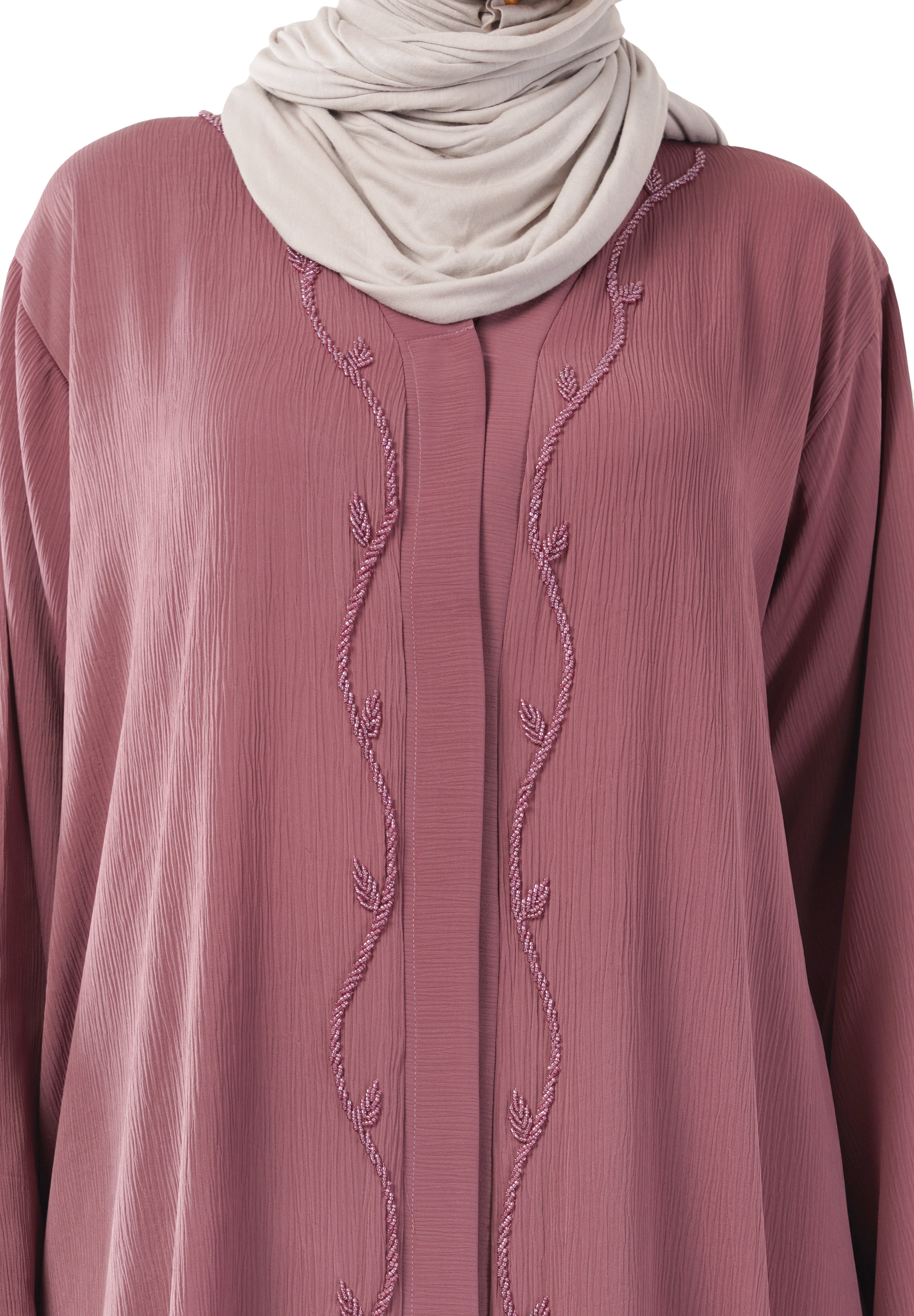 Purple Front Open Embellished Vine Abaya