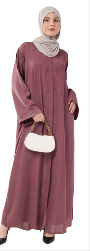 Purple Front Open Embellished Vine Abaya
