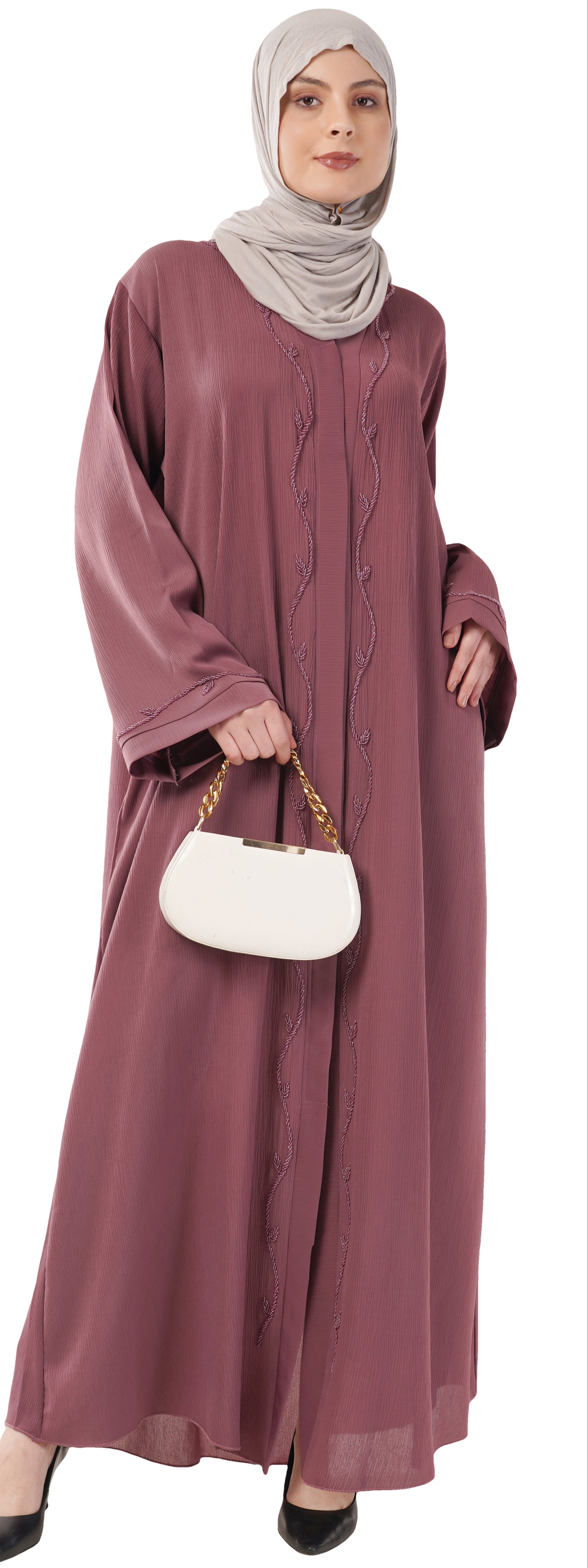 Purple Front Open Embellished Vine Abaya
