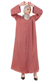 Pink Front Open Embellished Vine Abaya