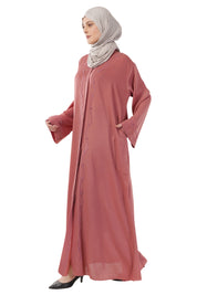 Pink Front Open Embellished Vine Abaya