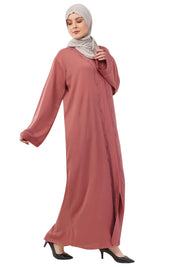 Pink Front Open Embellished Vine Abaya