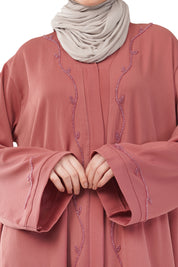 Pink Front Open Embellished Vine Abaya