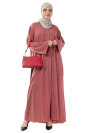 Pink Front Open Embellished Vine Abaya