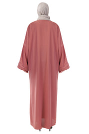 Pink Front Open Embellished Vine Abaya