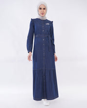 Ice Blue RuffleFlow Fine Denim Maxi Jilbab