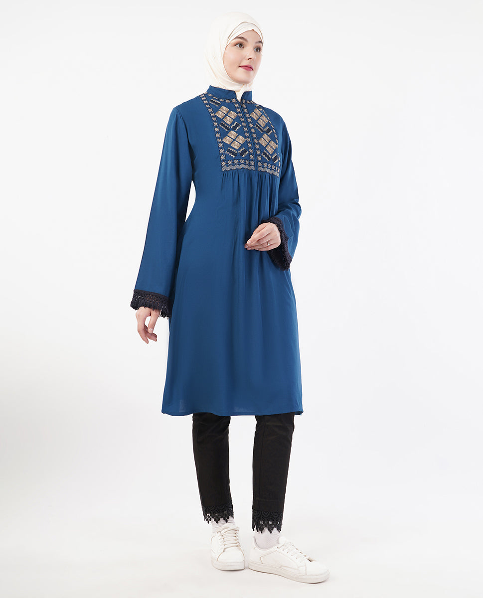 Fringes & Flare Embroidered Teal Top