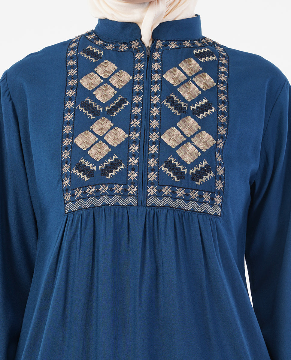 Fringes & Flare Embroidered Teal Top