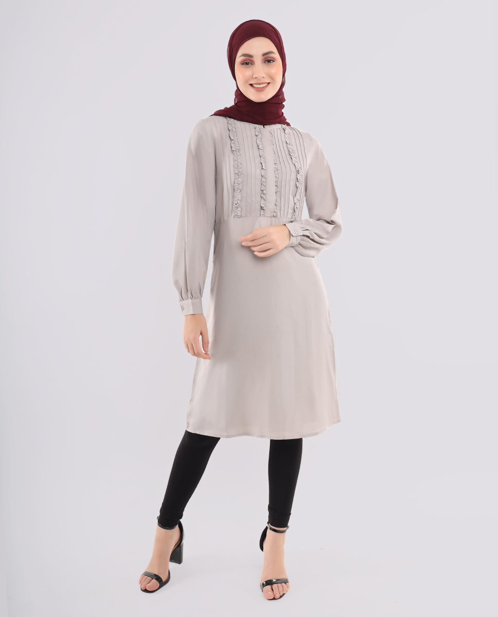 Pebble Grey Frilled Top