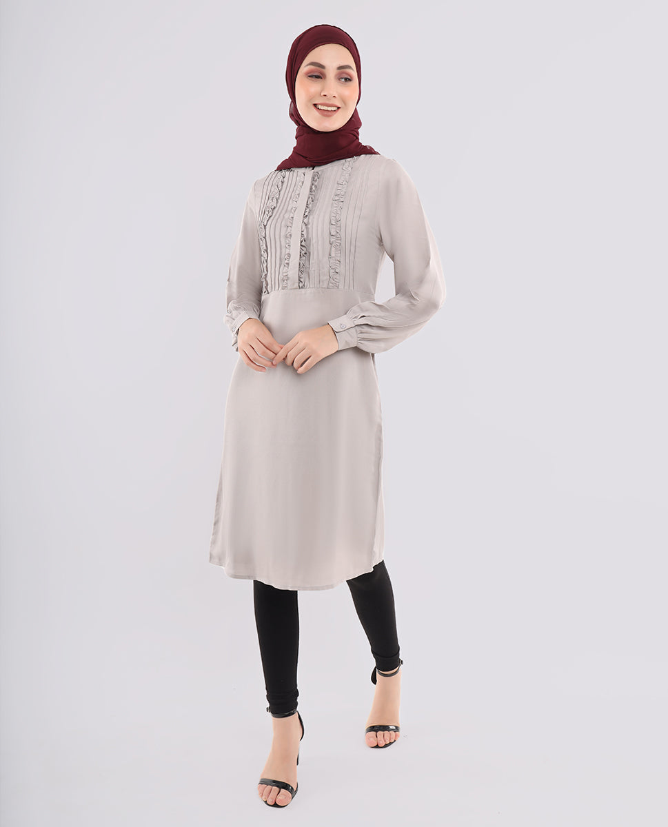 Pebble Grey Frilled Top