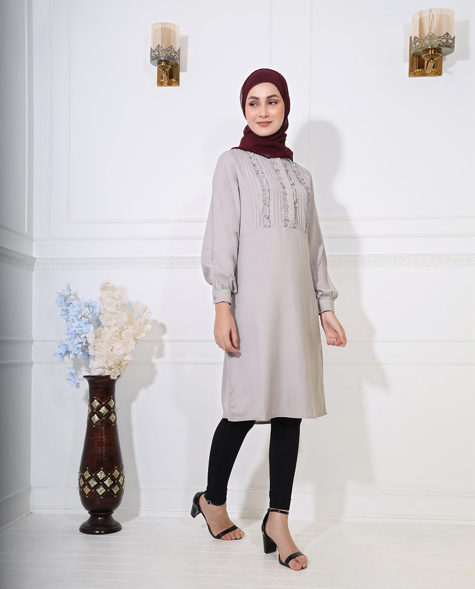 Pebble Grey Frilled Top