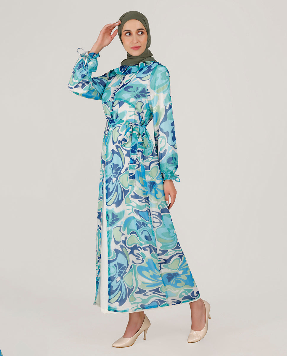 Blue Hues Ruffled Neck Outerwear