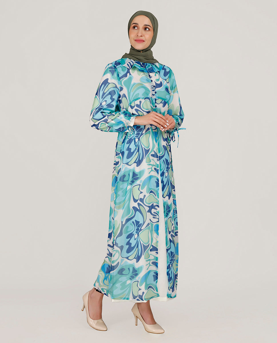 Blue Hues Ruffled Neck Outerwear