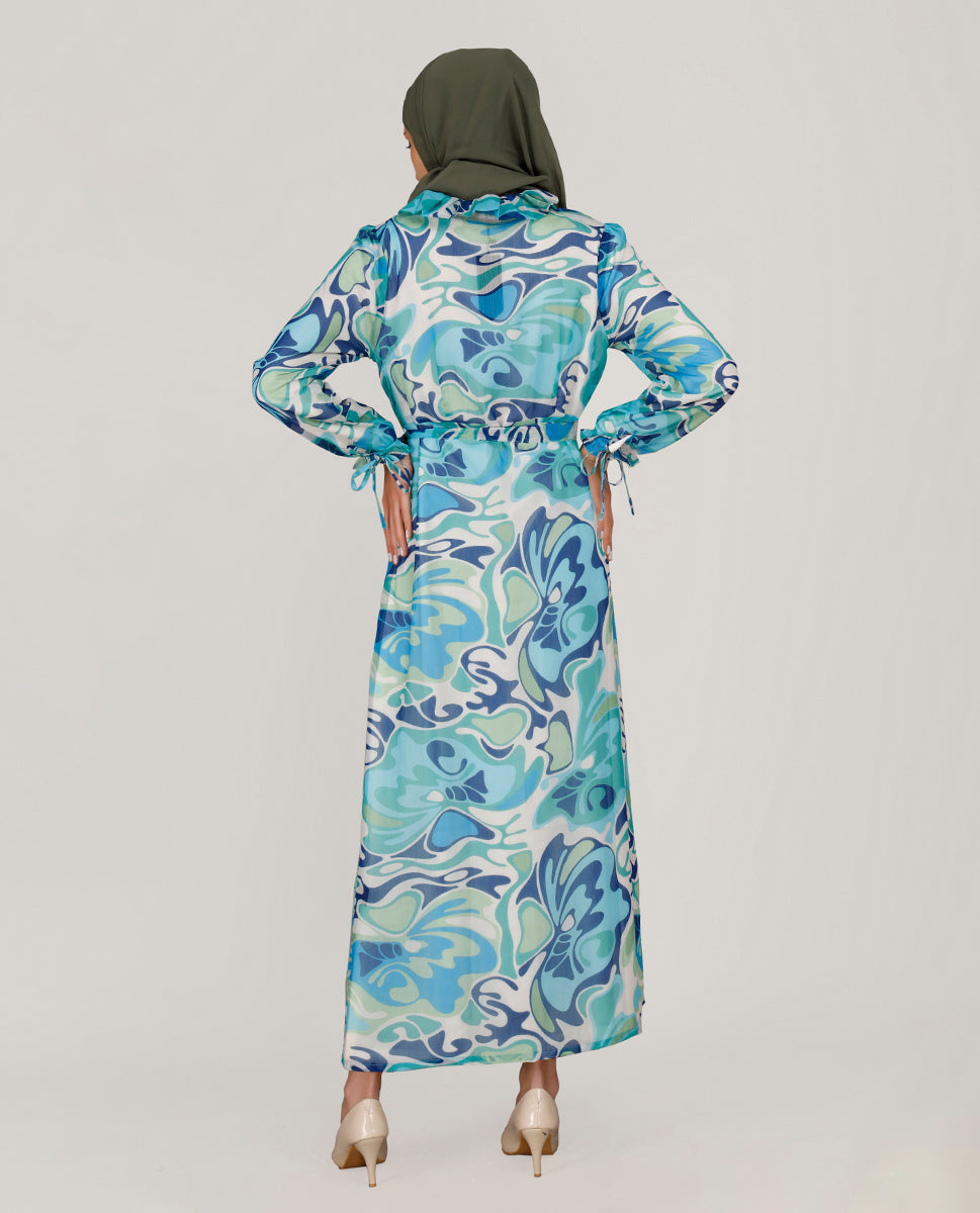 Blue Hues Ruffled Neck Outerwear