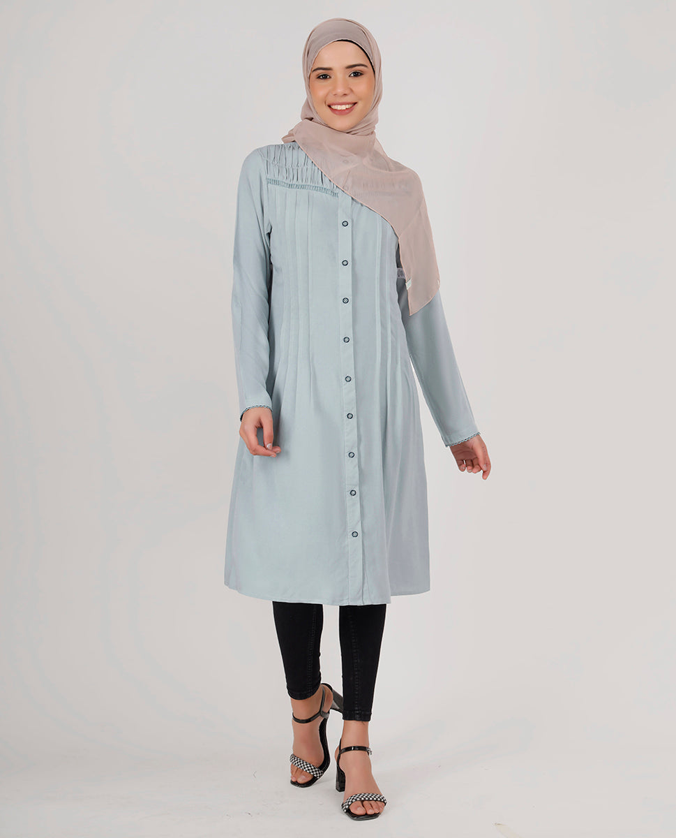 Smoke Blue Ladder Lace Shirt Top