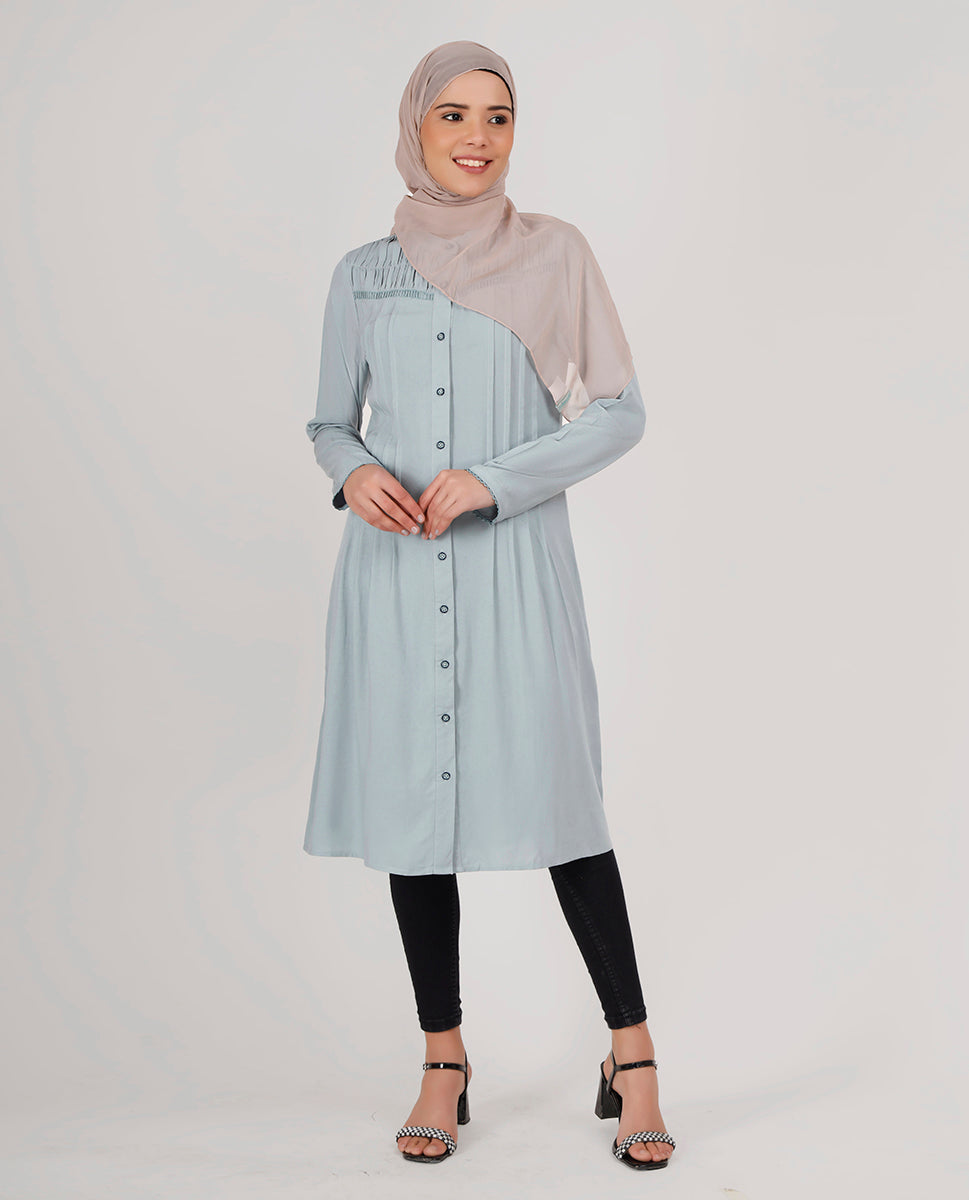Smoke Blue Ladder Lace Shirt Top