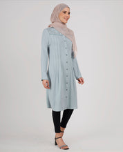 Smoke Blue Ladder Lace Shirt Top
