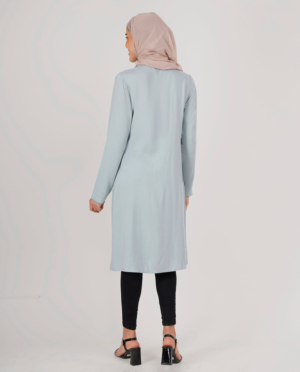 Smoke Blue Ladder Lace Shirt Top