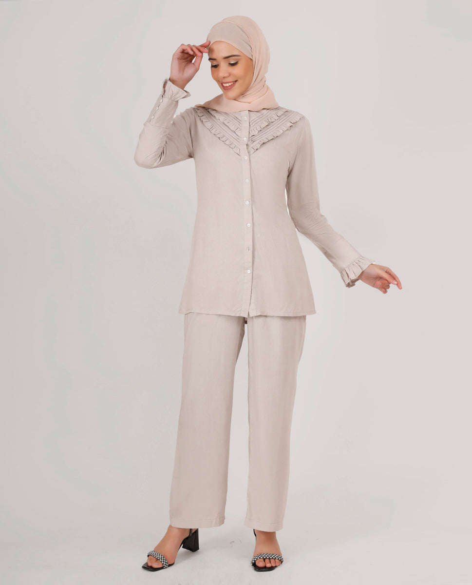 Pebble Grey Frilled Co-Ord