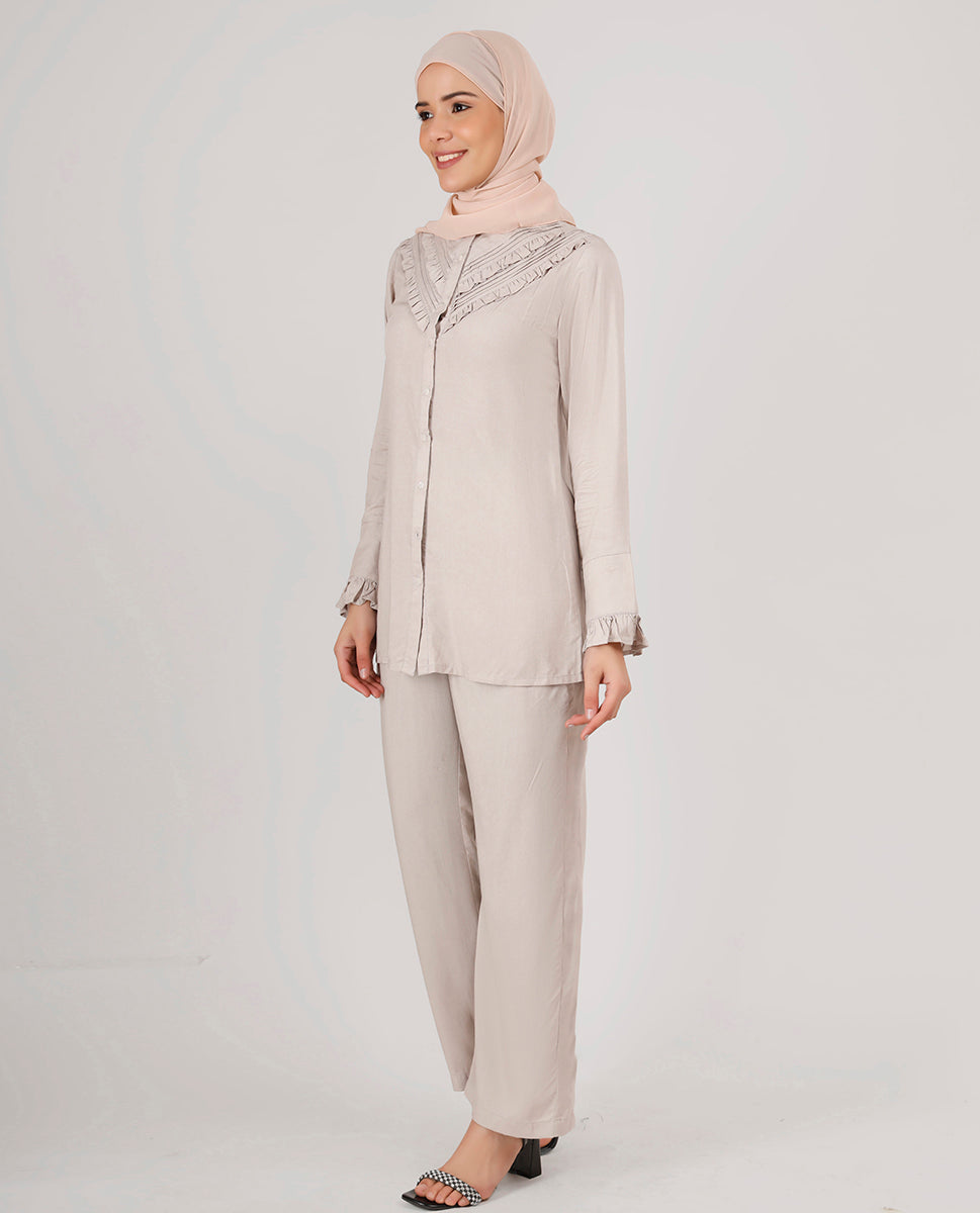 Pebble Grey Frilled Co-Ord