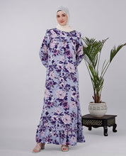 Puffed Shoulder Floral print abaya - Lavender