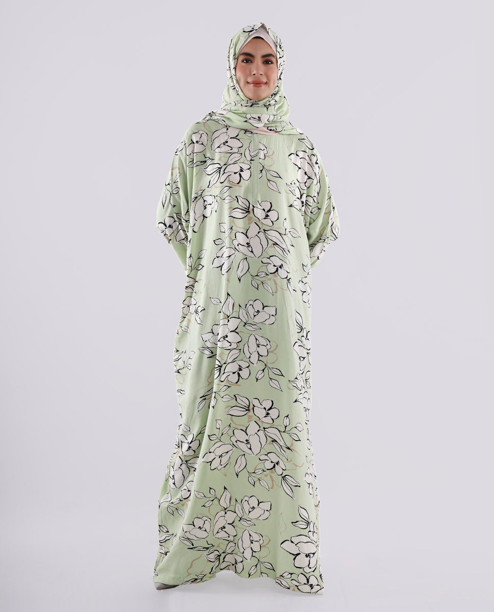 Multicolored Floral Printed Prayer Dress - Pista Green
