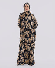 Multicolored Floral Printed Prayer Dress - Black and Beige
