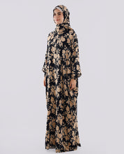 Multicolored Floral Printed Prayer Dress - Black and Beige