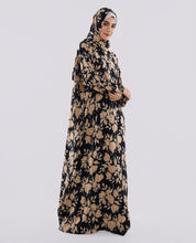 Multicolored Floral Printed Prayer Dress - Black and Beige
