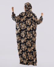 Multicolored Floral Printed Prayer Dress - Black and Beige