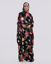 Multicolored Floral Printed Prayer Dress - Black and Red