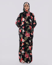 Multicolored Floral Printed Prayer Dress - Black and Red