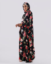 Multicolored Floral Printed Prayer Dress - Black and Red