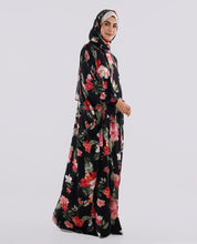 Multicolored Floral Printed Prayer Dress - Black and Red