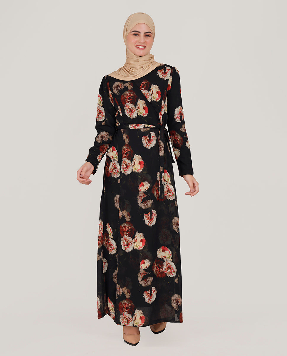Spring Bloom Belted Georgette Abaya