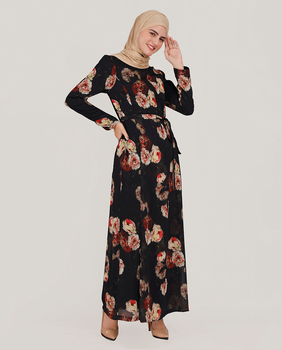Spring Bloom Belted Georgette Abaya