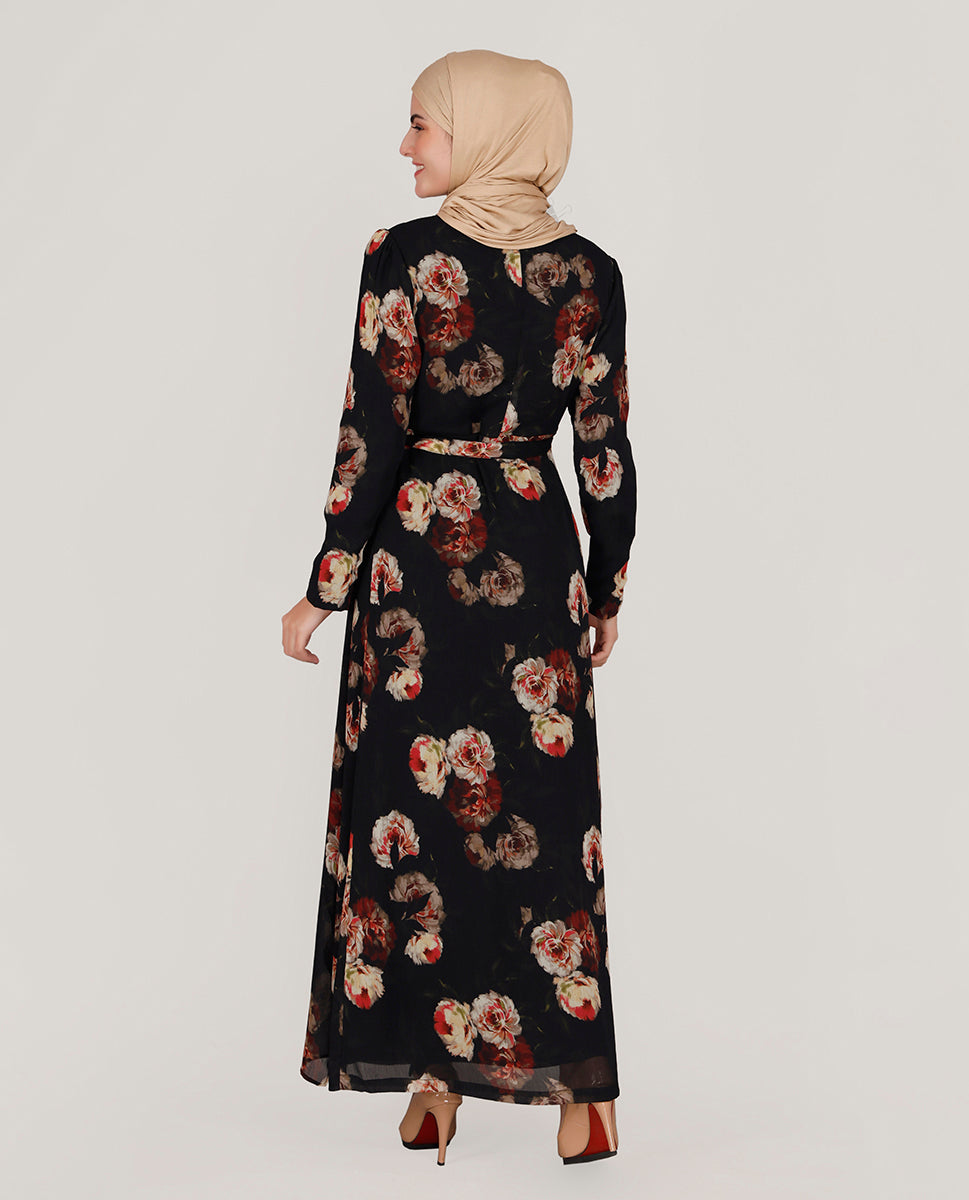 Spring Bloom Belted Georgette Abaya